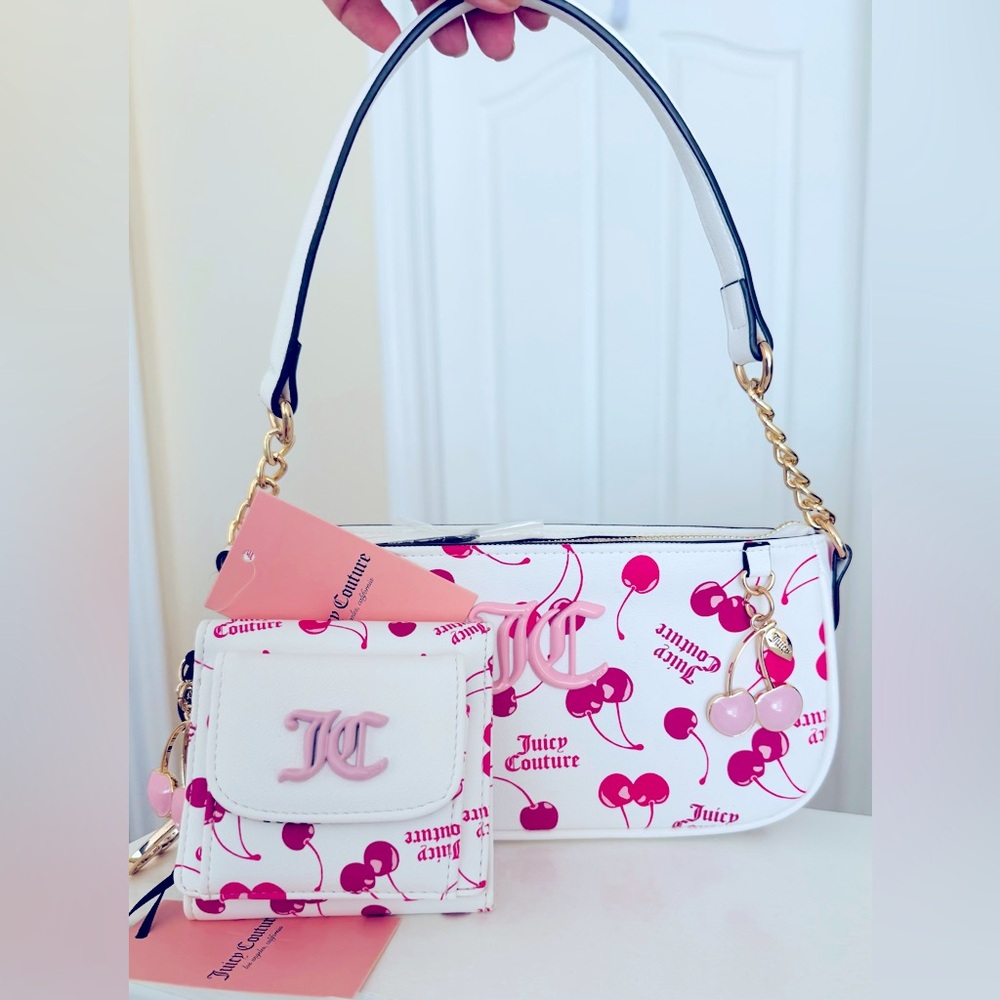 Juicy Couture Cherry On Top Shoulder Bag and Mini Envelope Flap Wallet NWT
